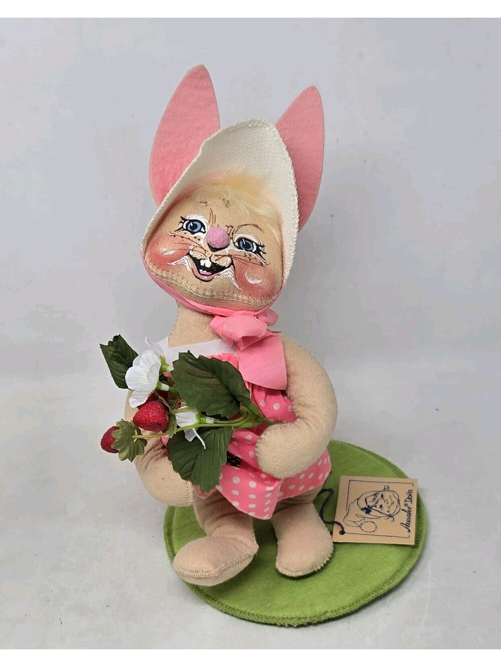 Annalee Doll 1989 Bunny Rabbit Girl 11" w/ Strawberries Pink Polka Dot Dress